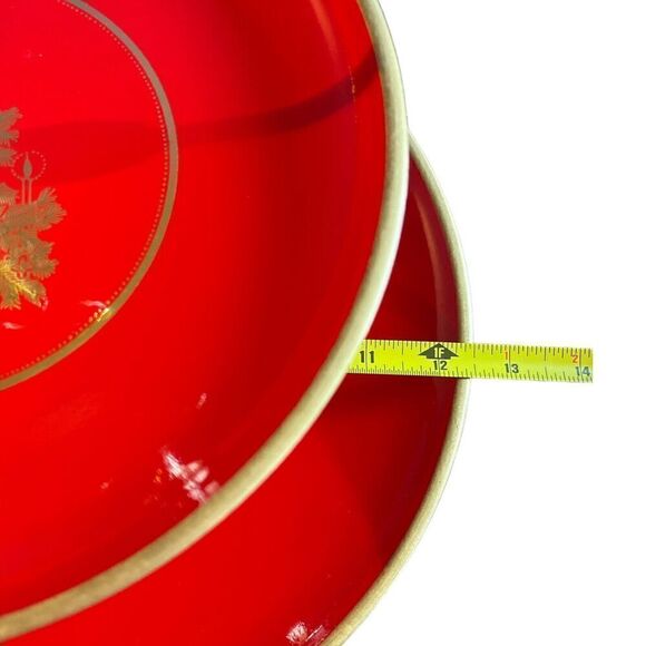 Otagiri Christmas Red Gold Tree Lacquer Two Tiered Tray Appetizer Dessert - Picture 5 of 7